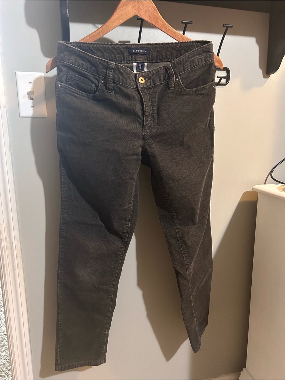 Lands' End Women's Olive Green Straight Corduroy Jeans